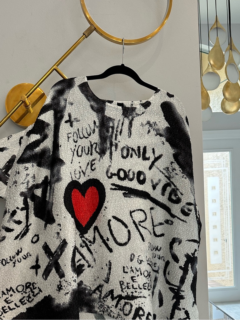 Black, Red heart & White Graphic Oversized Women’s top - Picture 6 of 6